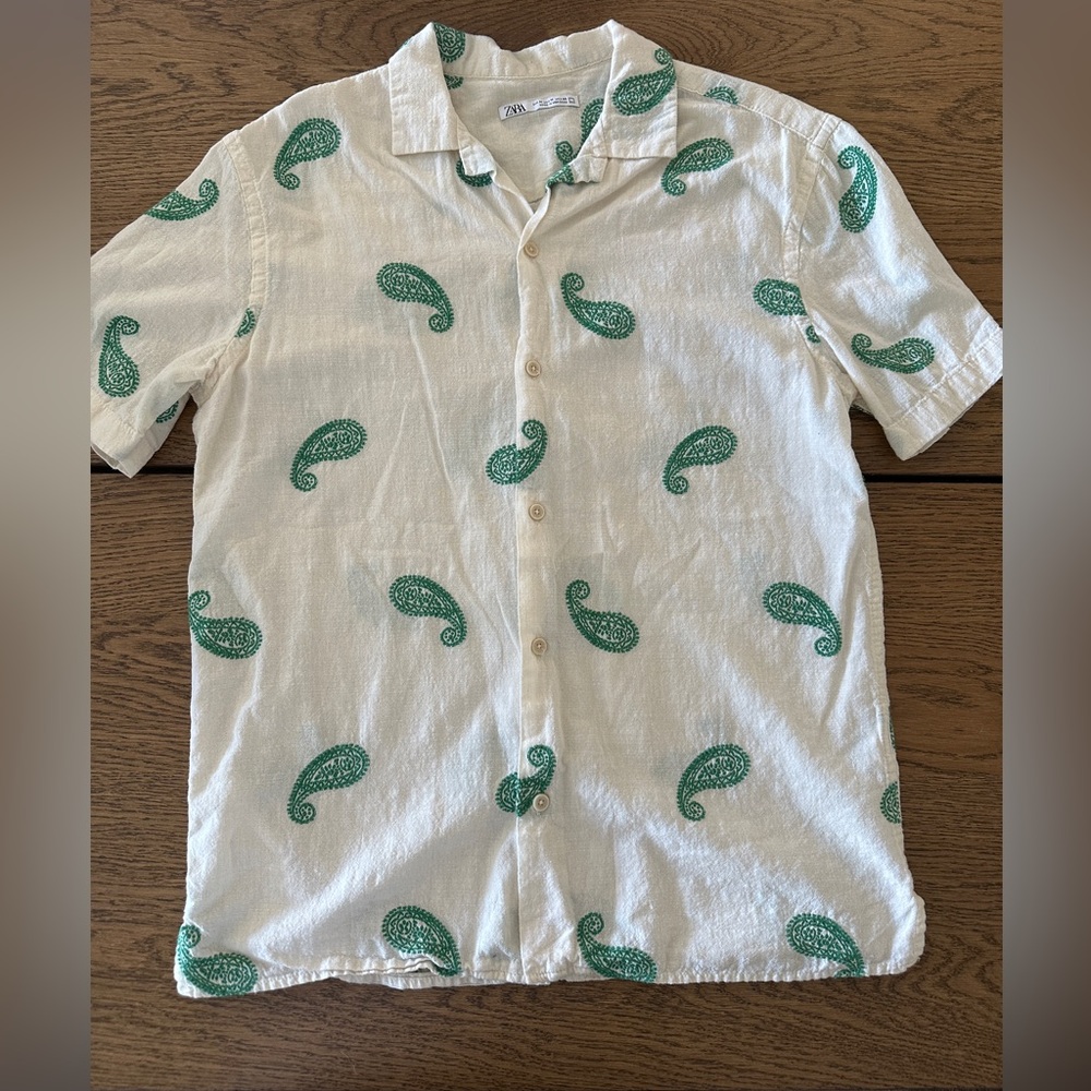 Zara Mens Linen Button Up Tee